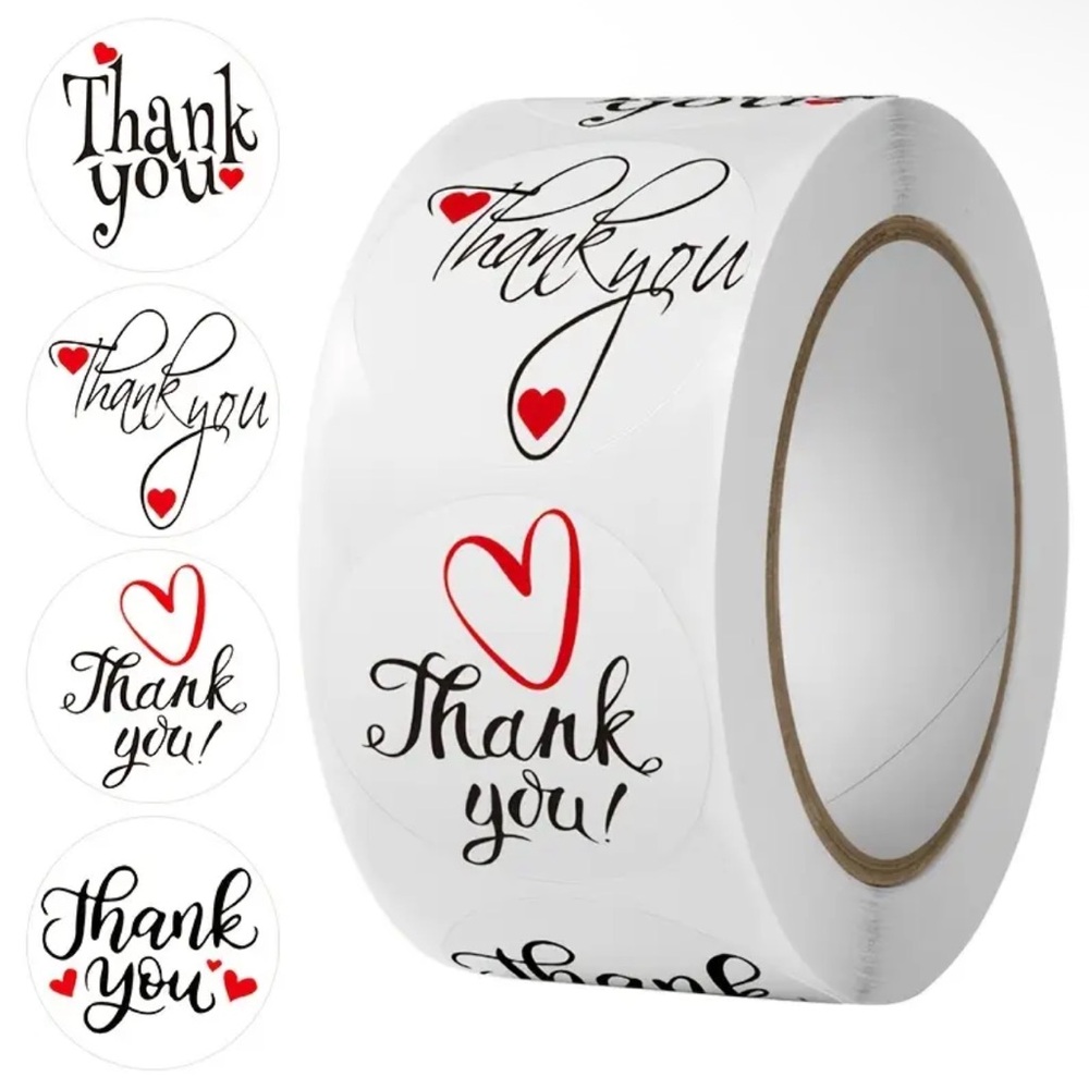 NWT 500 Thank You Stickers White Red